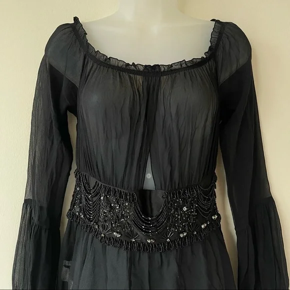 PINKO sheer blouse long sleeve princess waist rhinestone Whimsy goth - Picture 3 of 14